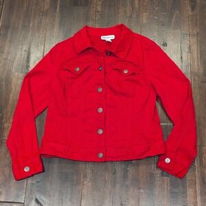 Style & Co Red Denim Trucker Jean Jacket Women's Size M Button Front Classic Fit
